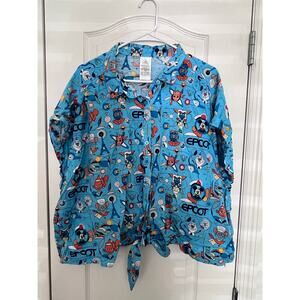 Disney Parks EPCOT Reimagined Tie Front Button Up Blouse Sz 3XL XXXL Figment